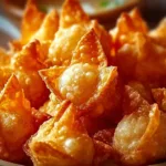 Crispy crab rangoon bombs served on a plate with dipping sauce