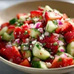Cucumber Strawberry Feta Salad with fresh ingredients and vibrant colors