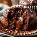 Delicious double chocolate muffins topped with chocolate chips