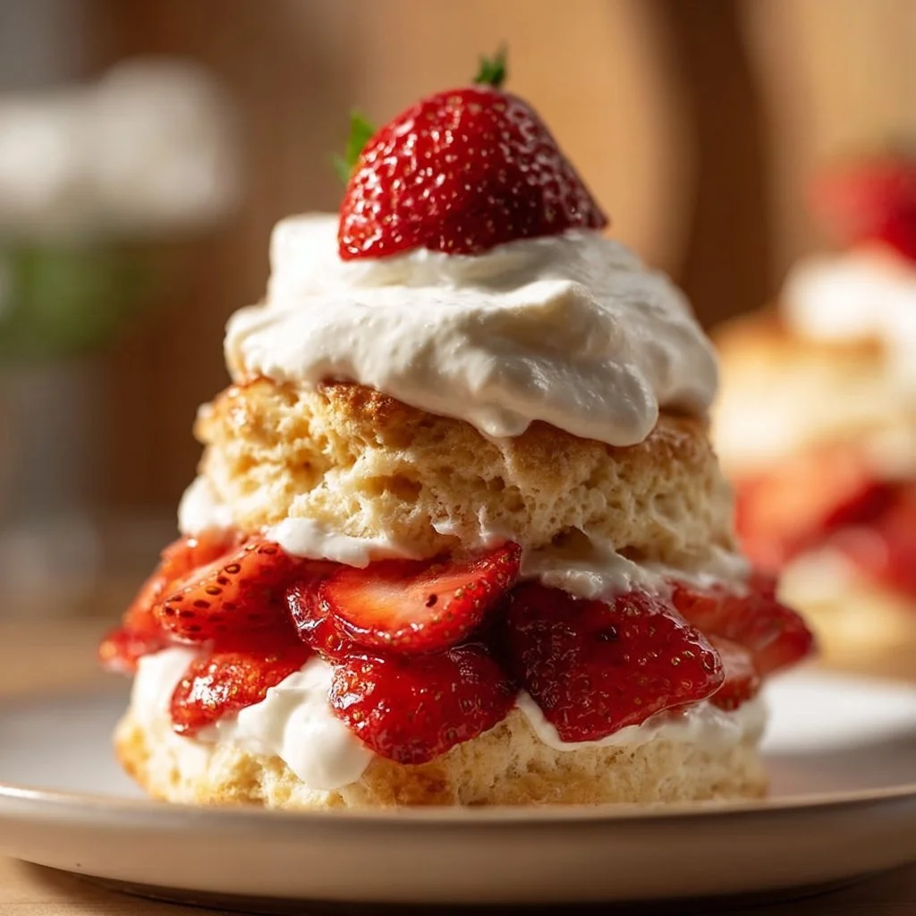 Fresh Strawberry Shortcake 1 Delicious fresh strawberry shortcake topped with whipped cream and ripe strawberries