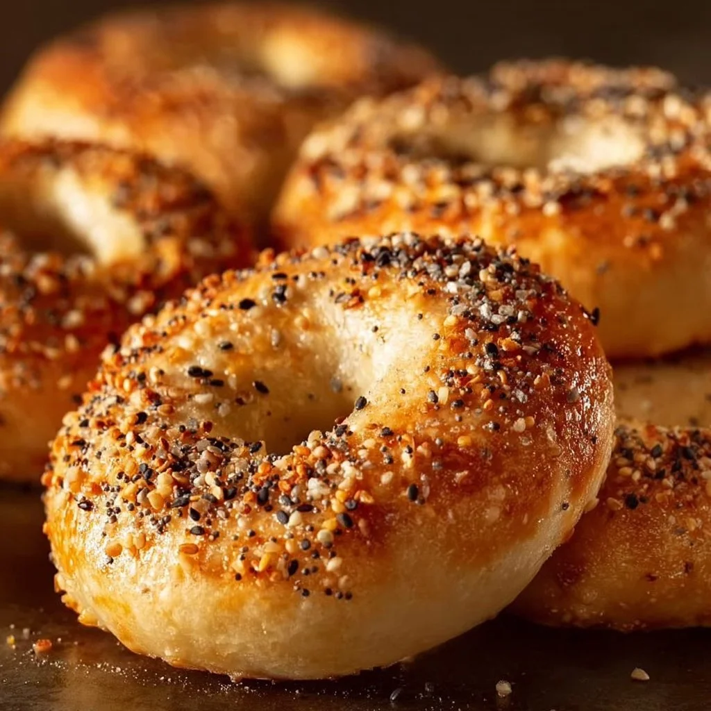 Greek Yogurt Bagels High Protein 6 High protein Greek yogurt bagels on a wooden table with toppings