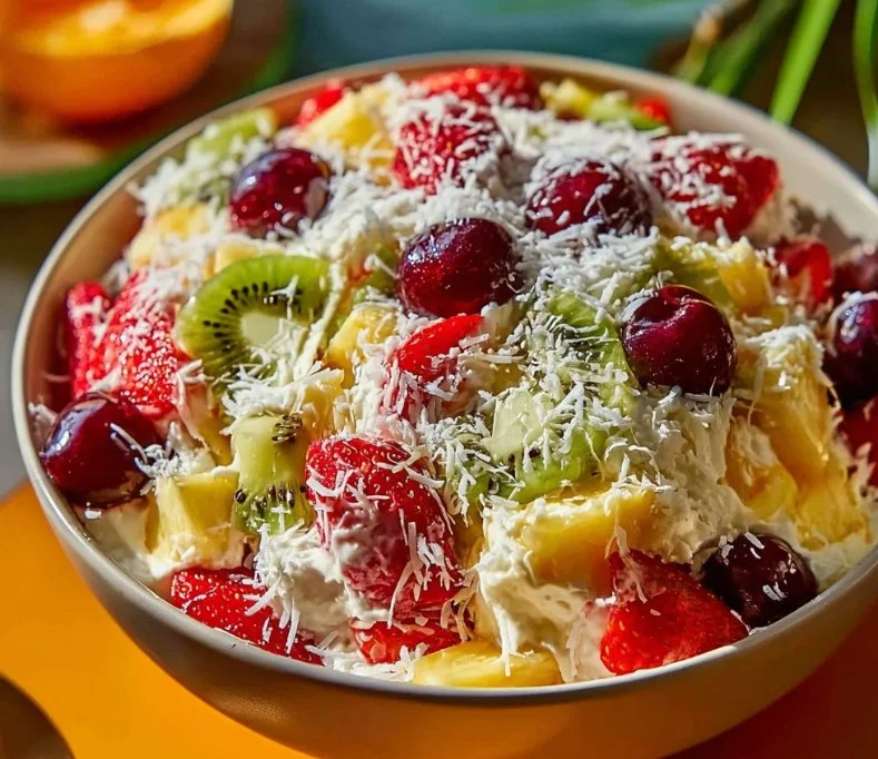 Hawaiian Cheesecake Salad 3 Delicious Hawaiian Cheesecake Salad topped with tropical fruits