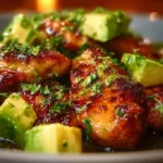 Honey Lime Chicken Avocado Salad topped with fresh ingredients