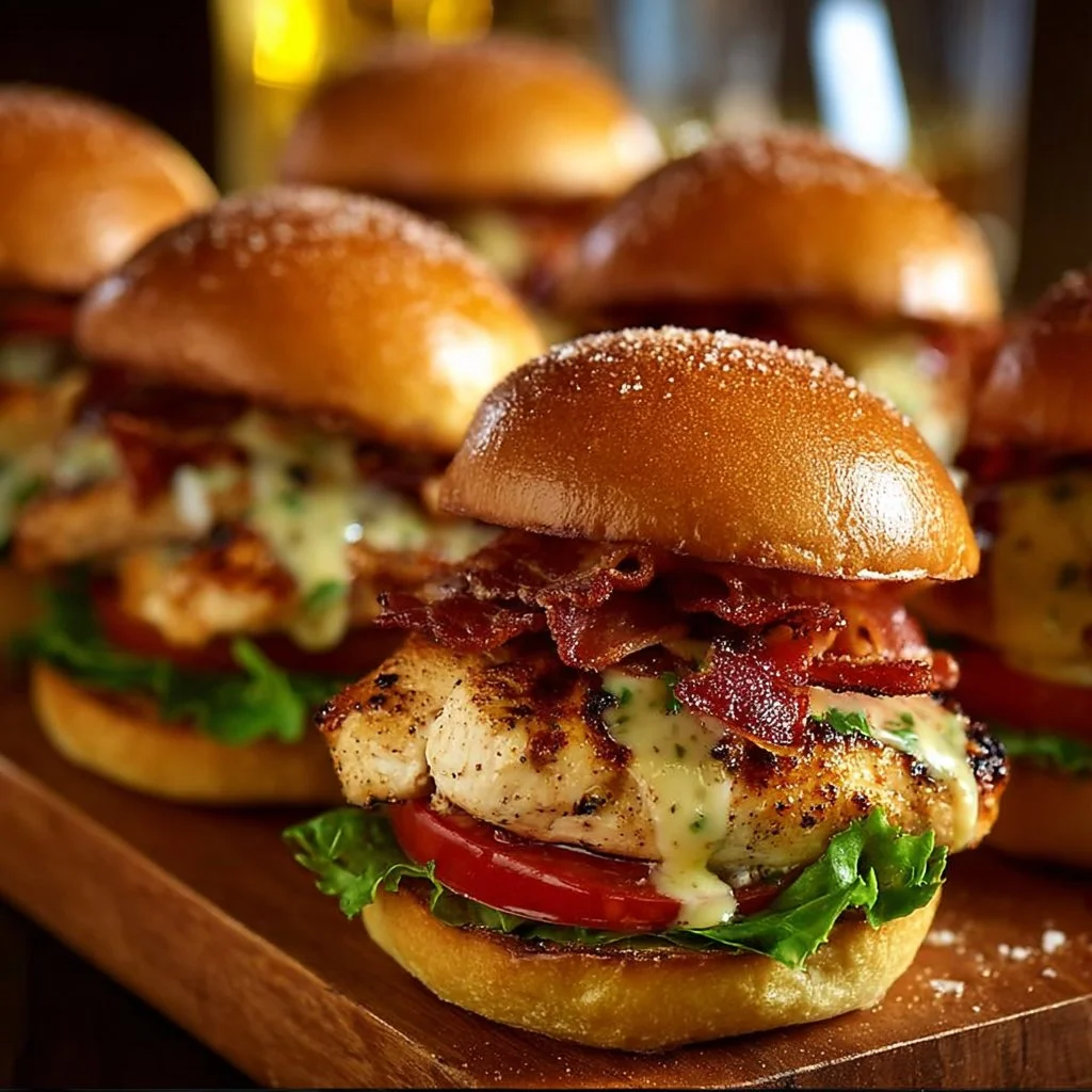 Honey Mustard Chicken Sliders 3 Honey Mustard Chicken Sliders served with fresh ingredients