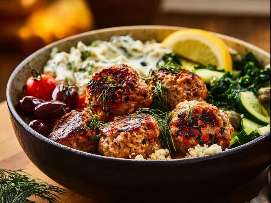 Mediterranean Bowl With Turkey Meatballs 33 Mediterranean Bowl With Turkey Meatballs