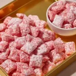 No-Bake Strawberry Shortcake Puppy Chow dessert served in a bowl