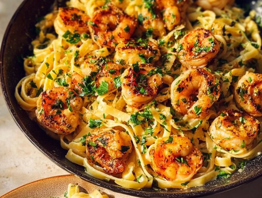 Old Bay Garlic Shrimp Pasta 2 Delicious Old Bay Garlic Shrimp Pasta garnished with herbs and served in a bowl