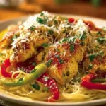 Olive Garden Chicken Scampi dish with chicken and garlic sauce