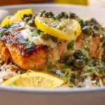 Delicious one-pan creamy salmon cooked with fresh herbs and served with vegetables