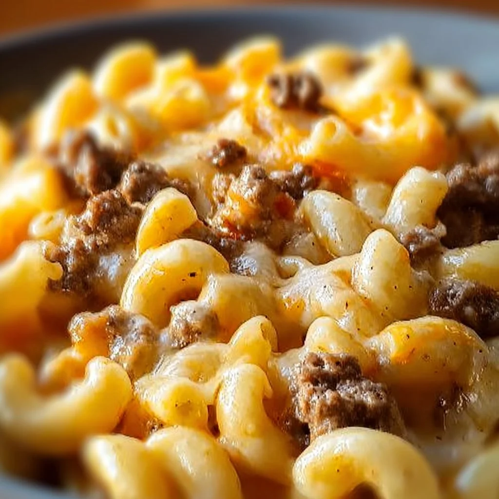 Philly Cheesesteak Mac 6 Delicious Philly Cheesesteak Mac topped with cheese and peppers in a bowl.