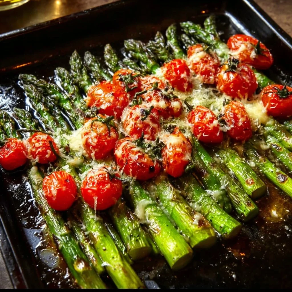 Roasted Asparagus 1 Plate of delicious roasted asparagus garnished with herbs and spices