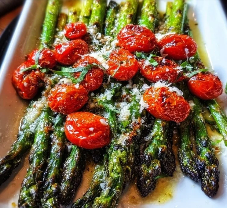 Roasted Asparagus 23 Roasted Asparagus with Parmesan and Cherry Tomatoes