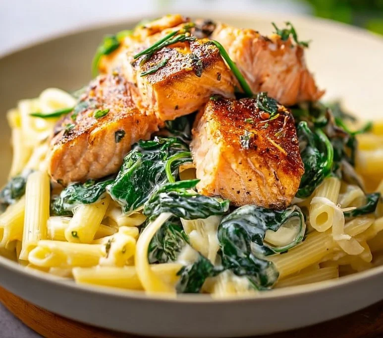 Salmon Spinach Pasta 23 Salmon Spinach Pasta in Cream Sauce
