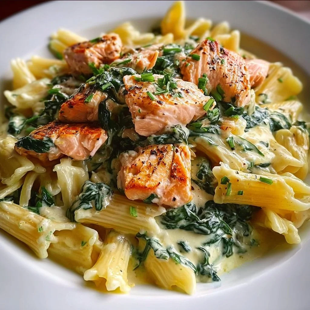 Salmon Spinach Pasta 24 Salmon Spinach Pasta in Cream Sauce