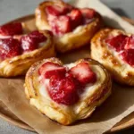Heart-shaped Strawberry Cream Cheese Danishes with fresh strawberries and cream cheese filling