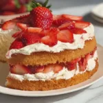 Delicious Strawberry Shortcake Cake with fresh strawberries and whipped cream