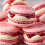 Strawberry shortcake macarons with fresh strawberries and cream filling