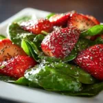 Fresh strawberry spinach salad with vibrant colors and healthy ingredients.