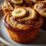 Freshly baked Banana Swirl Muffins on a plate
