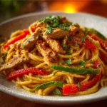 Creamy Cajun Chicken Spaghetti dish with colorful ingredients