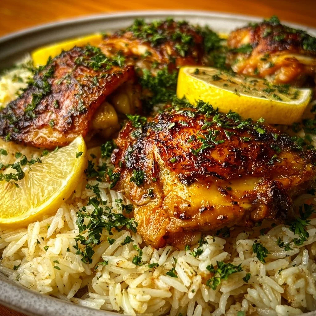 Mediterranean Chicken Thighs with Lemon Rice