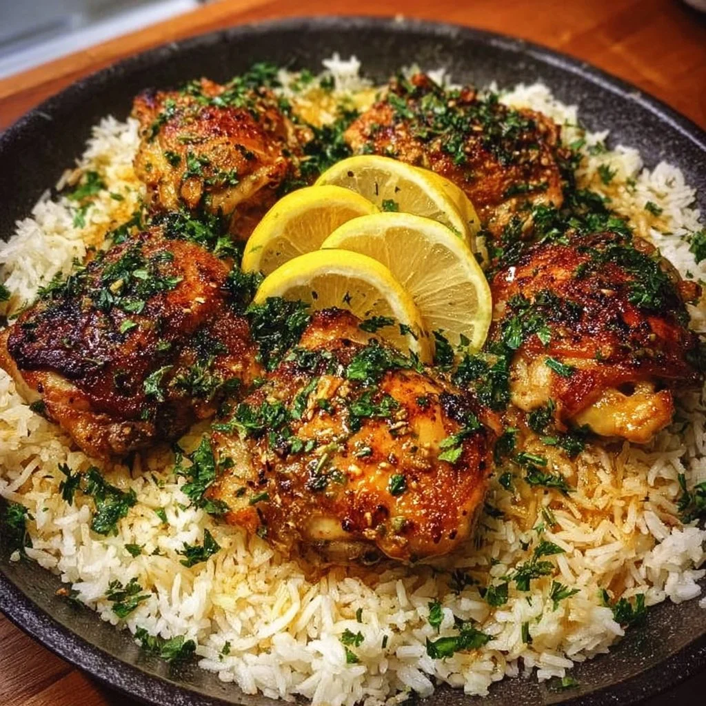 Mediterranean Chicken Thighs with Lemon Rice