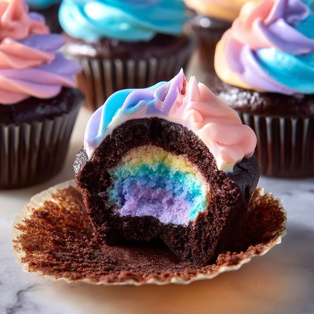 Chocolate Cupcakes with Rainbow 2 Delicious chocolate cupcakes with rainbow sprinkles on top