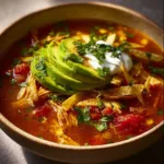 Bowl of Classic Chicken Tortilla Soup with fresh cilantro and tortilla strips