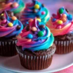 Colorful candy cupcake topped with vibrant sprinkles and candies