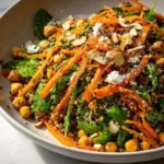 Crispy Quinoa & Carrot Salad served in a bowl with fresh ingredients