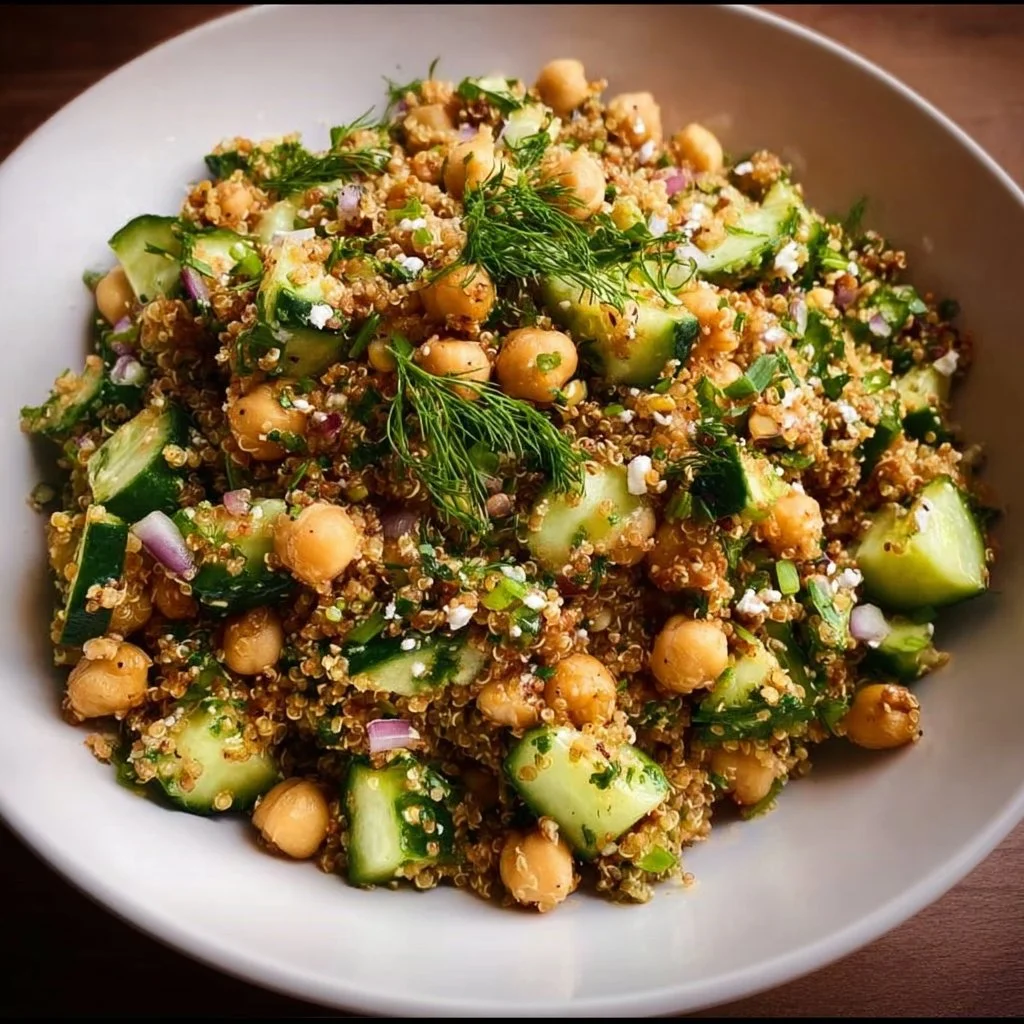 Crispy Quinoa Cucumber Chickpea Salad