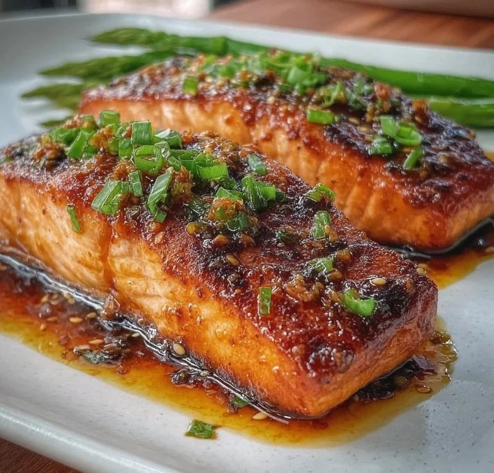 Crispy Salmon with Honey Garlic Glaze