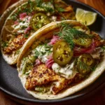 Dill Pickle Ranch Smash Chicken Tacos on a plate