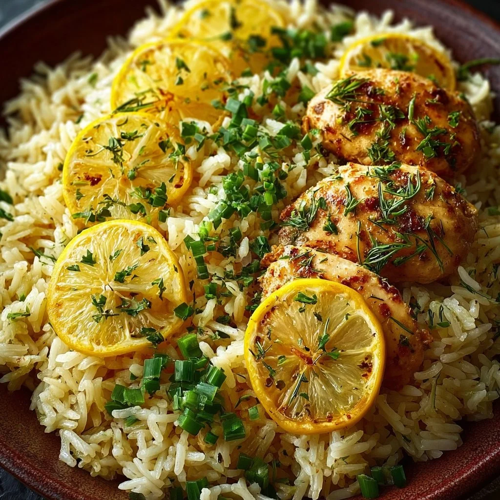Delicious Greek Lemon Rice garnished with fresh herbs