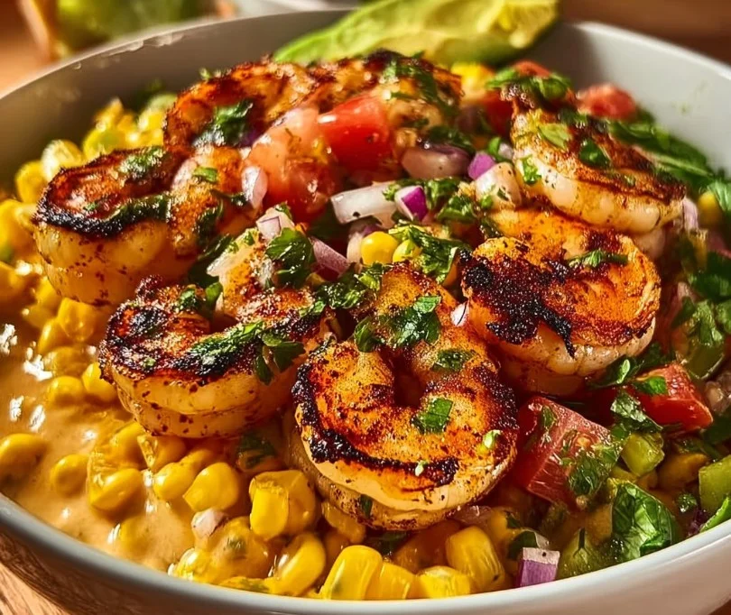 Grilled Shrimp Bowl 4 Delicious grilled shrimp bowl with fresh vegetables and seasonings