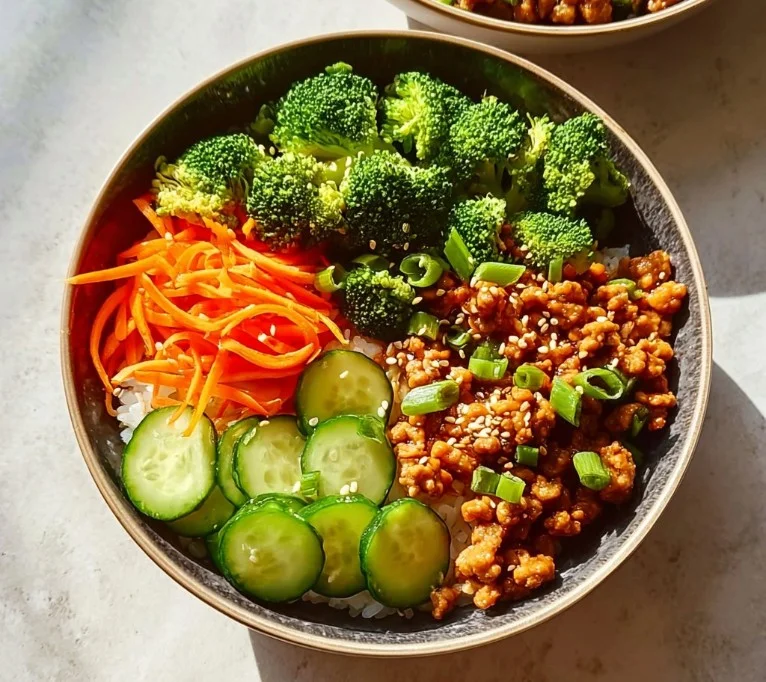 Healthy Teriyaki Turkey Rice Bowl 3 Healthy teriyaki turkey rice bowl with colorful vegetables and brown rice