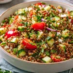 Colorful Lentil Quinoa Salad with fresh vegetables and herbs