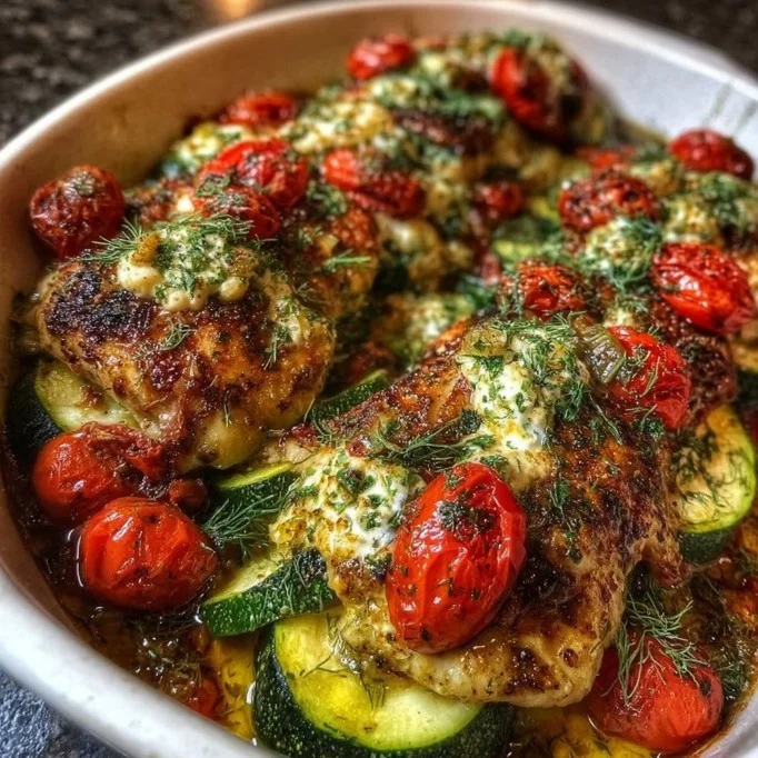 Mediterranean Chicken Zucchini Bake