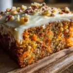 Moist homemade carrot cake topped with cream cheese frosting