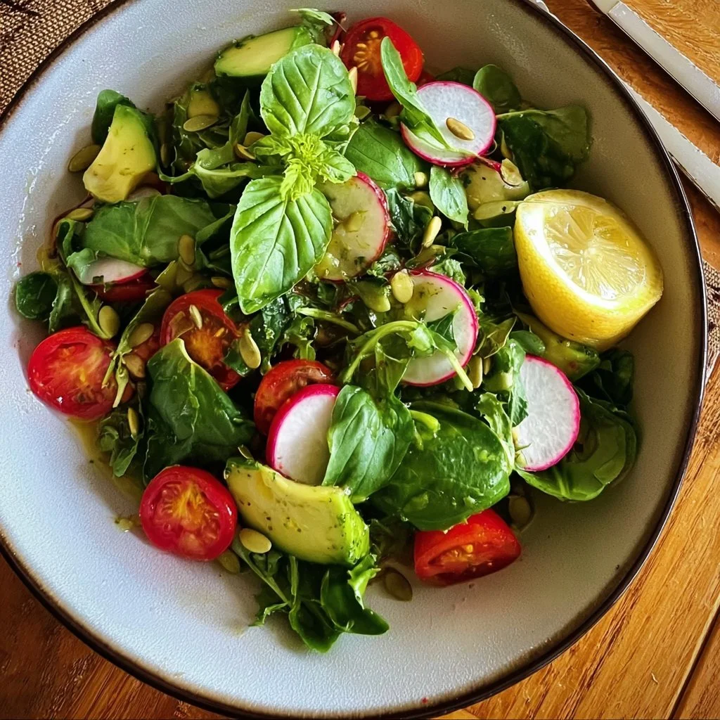 Spring Greens Salad with Lemon Basil Vinaigrette