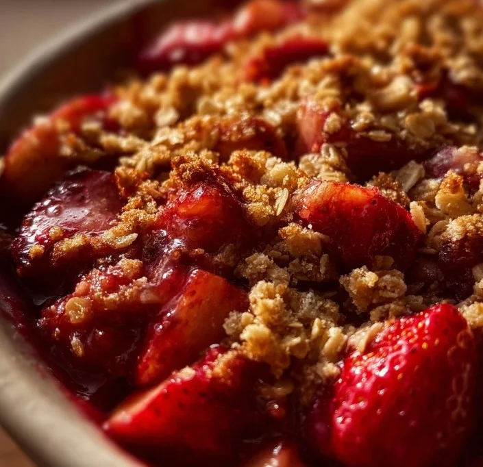 Strawberry Rhubarb Crisp 4 Delicious strawberry rhubarb crisp topped with oats and brown sugar