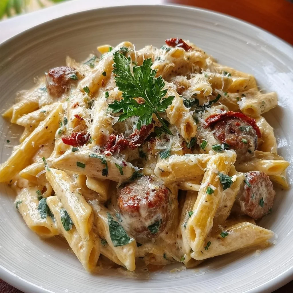 Tuscan Sausage Pasta in Creamy Sauce